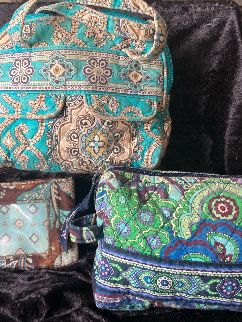 Vera Bradley Turquoise & Green Quilted Cosmetic Bags Set